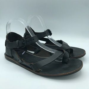 AllSaints BLACK LEATHER SANDALS SHOES Sz 41 US 10 Minimalist Strappy Jerusalem